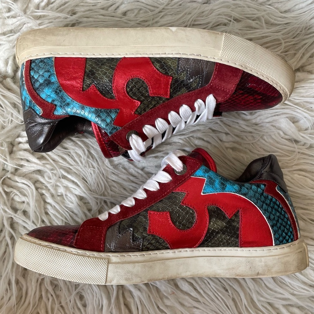Zadig & Voltaire Zv1747 Nash Tone Snake Embossed Suede Red Leather Sneakers 39